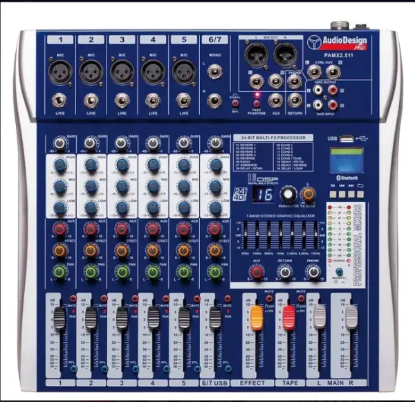 AUDIODESIGN PMX2.511 MIXER ANALOGICO 5 CANALI MONO CON EFFETTI USB BLUETOOTH